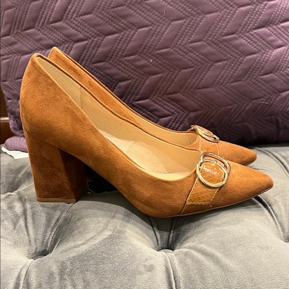 Michael Shannon Shoes - Michael Shannon Tan Suede Block Heels